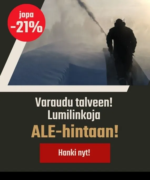 mies puhdistamassa kattoa lumesta lumilingolla. Tarvike.com lumilingot ale-hintaan