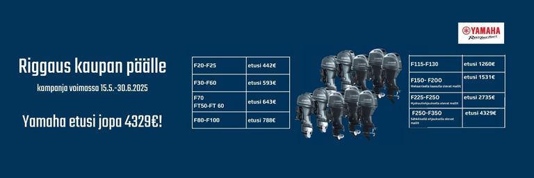 Vaihda vanha perämoottorisi uuteen tehokkaaseen Yamaha perämoottoriin ja saat riggauksen kaupan päälle - etusi jopa 4329 €! voimassa 30.6.2025 asti